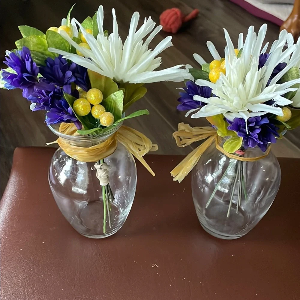 2 Spring Floral Arrangements in Glass Vases